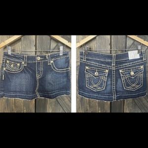 LA Idol Gold Stitched Denim Mini Skirt - Size MED NWT